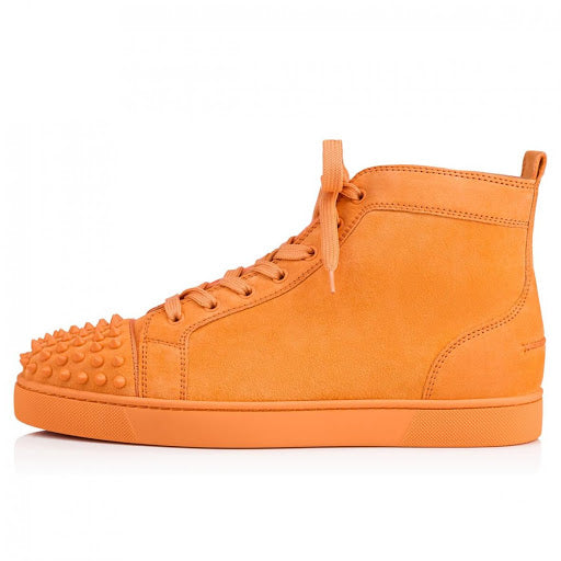 Christian Louboutin Lou Spikes Flat Mens Suede Sneakers in Capucine