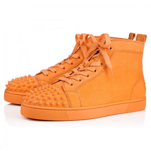 Christian Louboutin Lou Spikes Flat Mens Suede Sneakers in Capucine